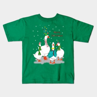 Merry Christmas Geese in pen and watercolors Kids T-Shirt